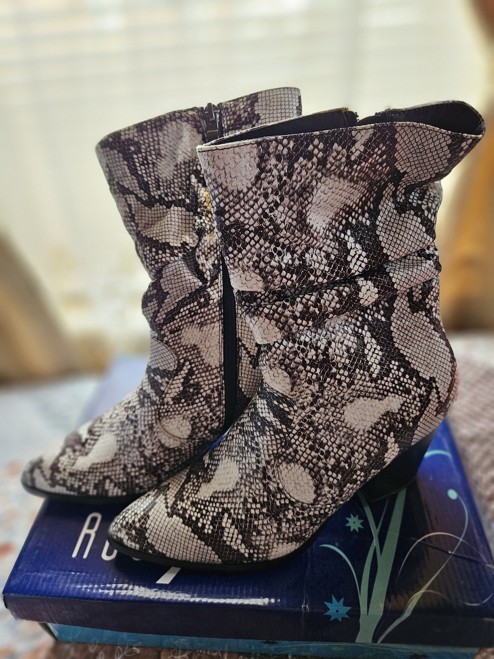 Forever 21 Black & White Snake-Print Ankle Booties